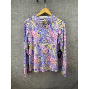 IBKUL Women's L Pink Multi Icefil UPF 50+ Cooling L/S Hoodie Mosaic Print New